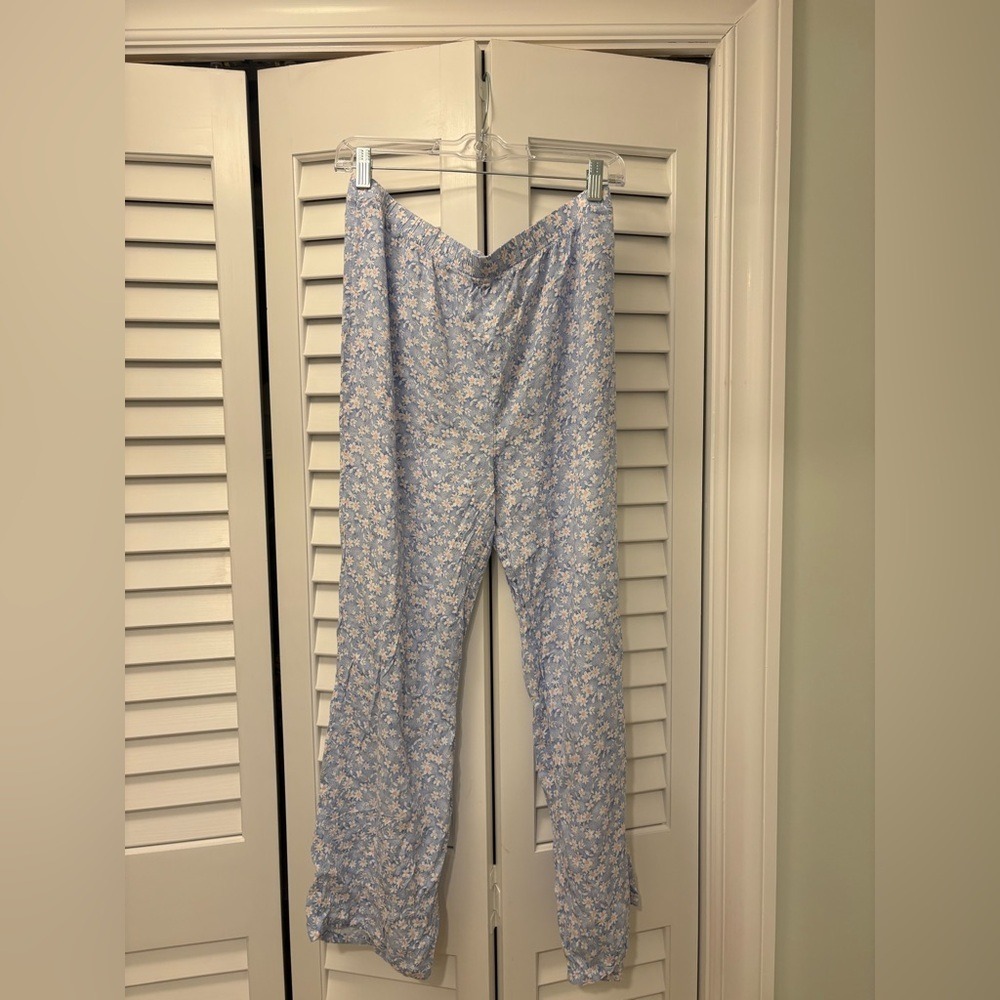 Splendid Capri Pajama Set Light Blue Pink Floral Size Large - Picture 3 of 5